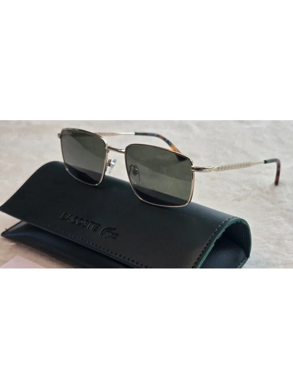 NEW Lacoste L277S Gold Metal Sunglasses Green Lens 55-19-145 100% UV Protection